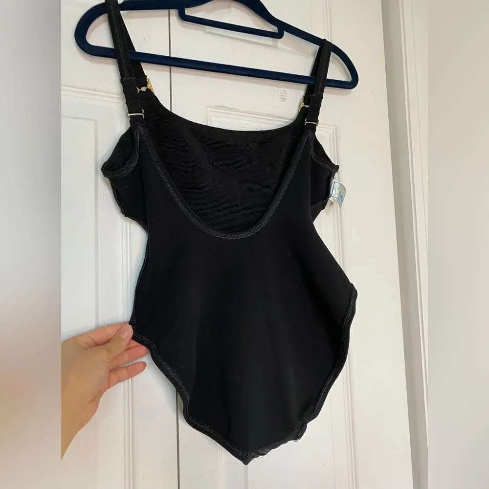 1990/80s Baja Blue Black Swimsuit with Gold Details